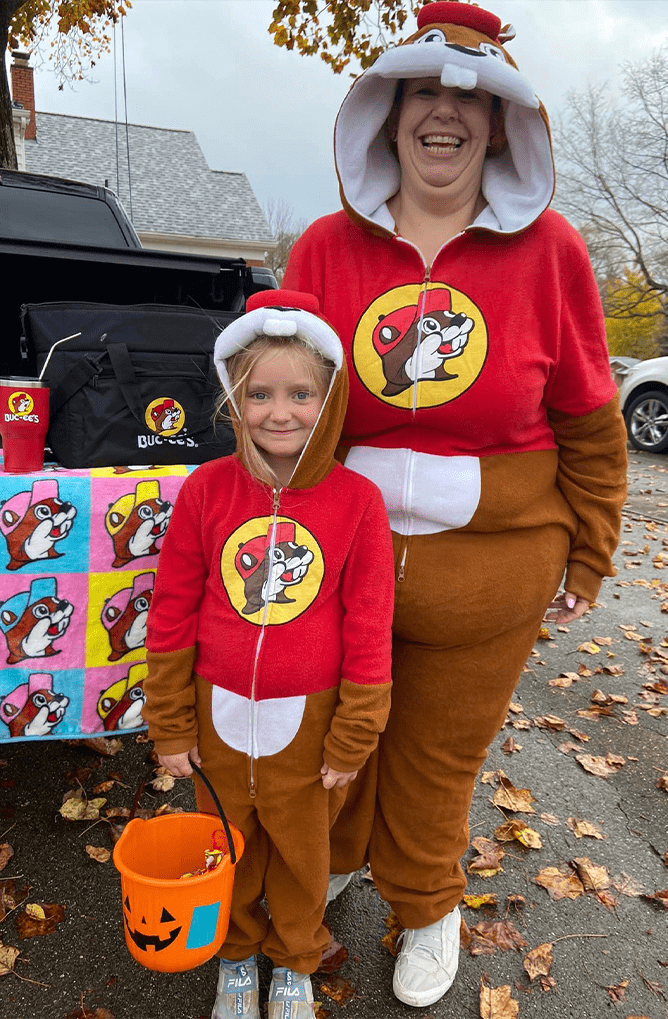 Mom and Daughter in Halloween Costumes
