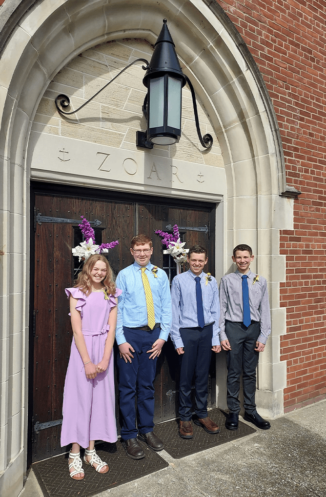 Group of youth at front church doors